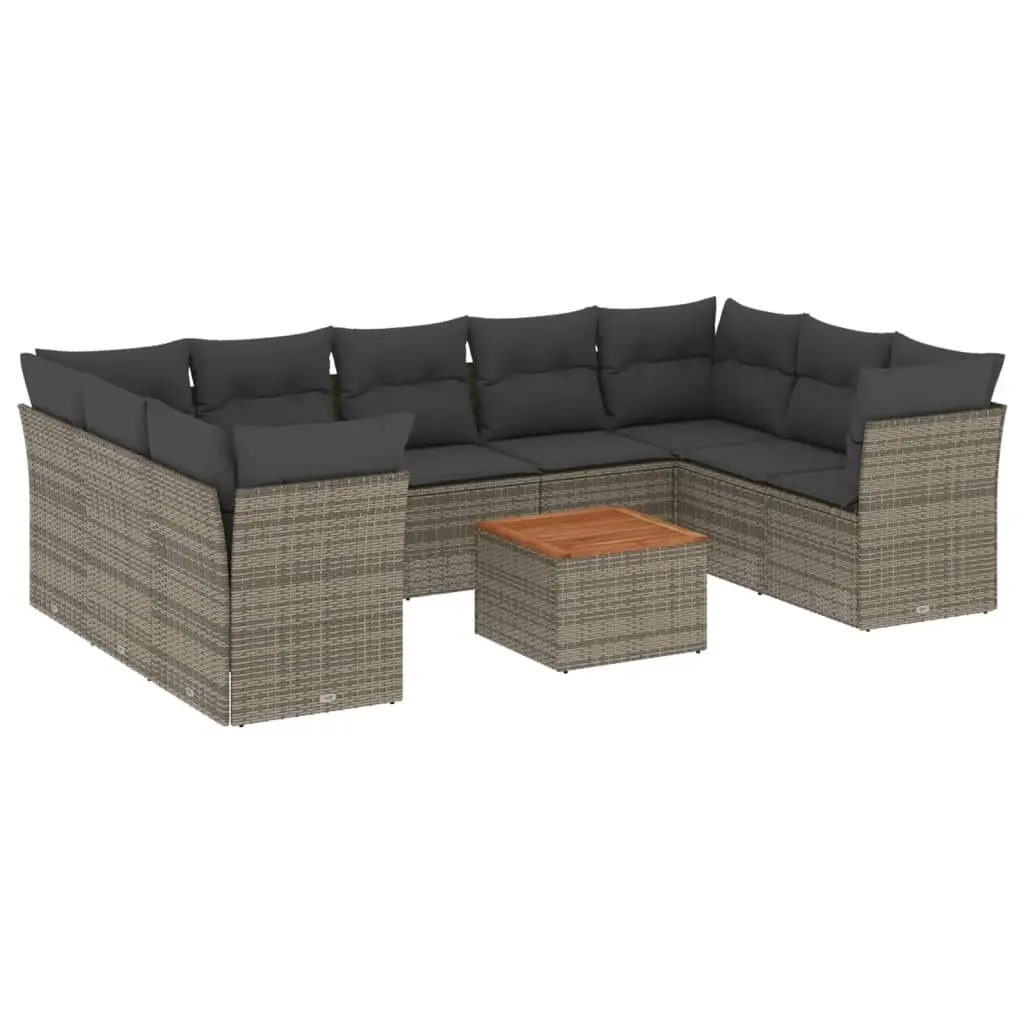 10 Piece Garden Sofa Set with Cushions Grey Poly Rattan 3256137 - Furniture