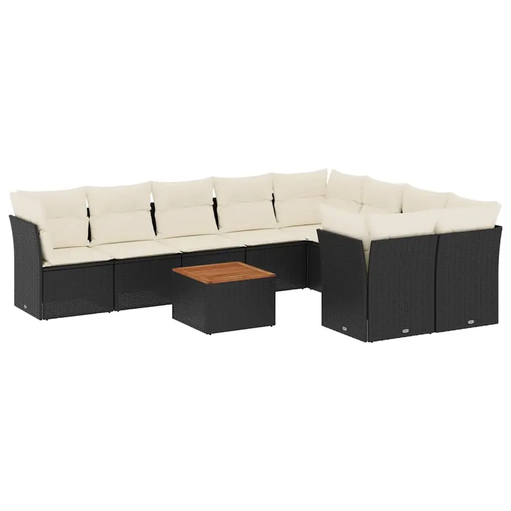 10 Piece Garden Sofa Set with Cushions Black Poly Rattan 3256147 - Furniture
