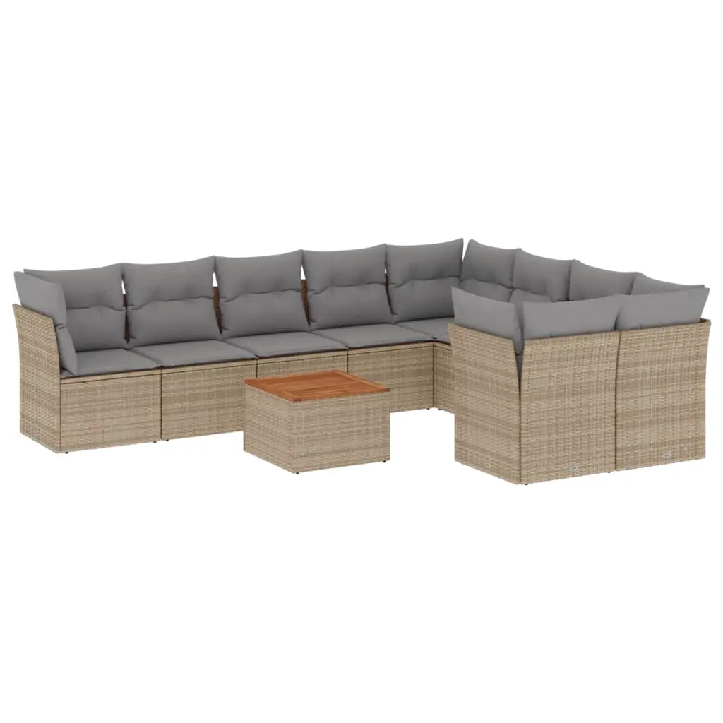 10 Piece Garden Sofa Set with Cushions Mix Beige Poly Rattan 3256150 - Furniture