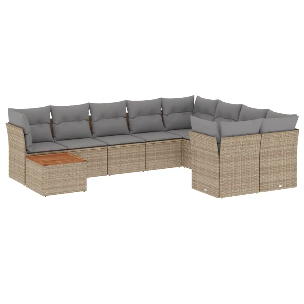 10 Piece Garden Sofa Set with Cushions Mix Beige Poly Rattan 3256157 - Furniture