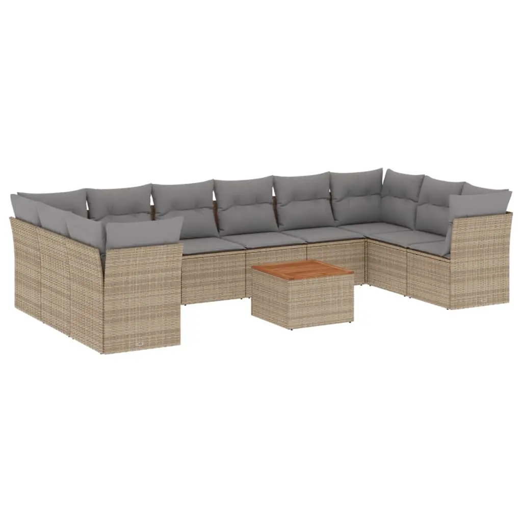 11 Piece Garden Sofa Set with Cushions Mix Beige Poly Rattan 3256164 - Furniture