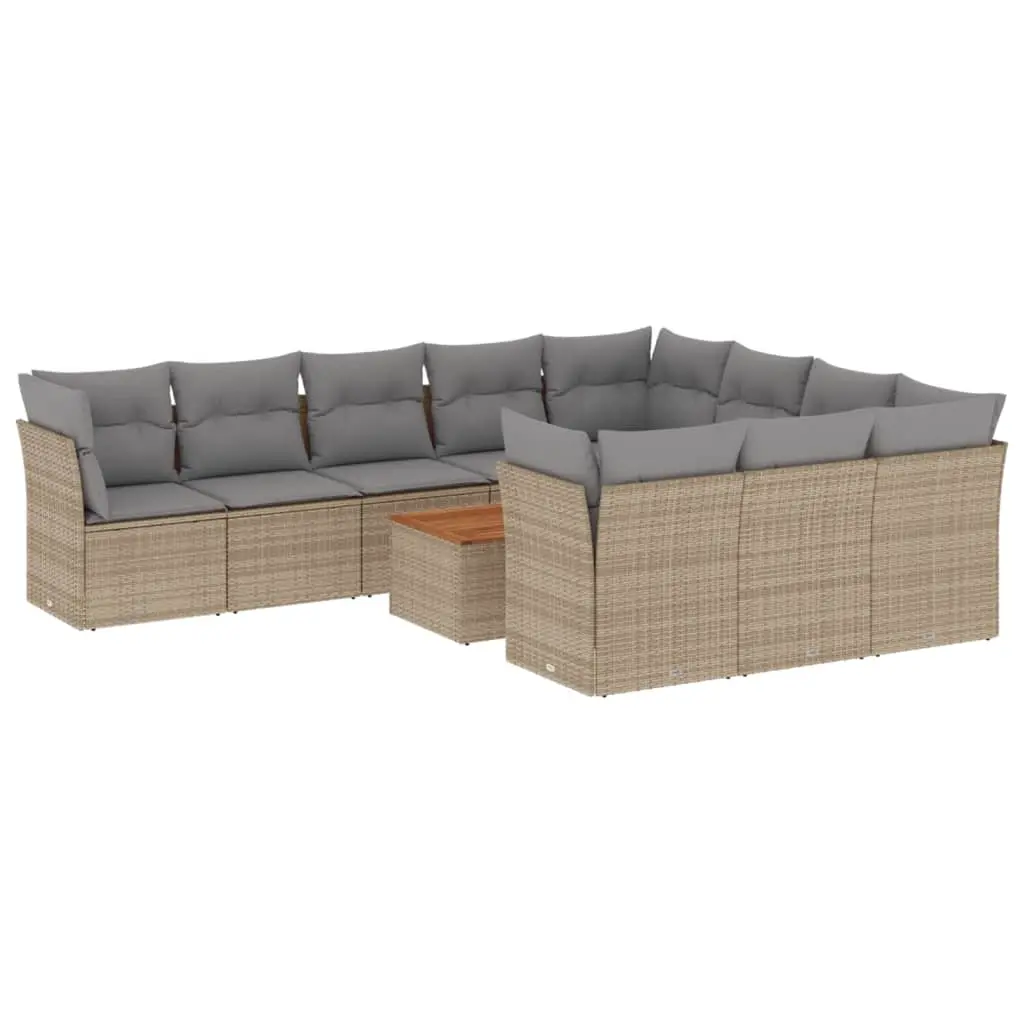 11 Piece Garden Sofa Set with Cushions Mix Beige Poly Rattan 3256171 - Furniture