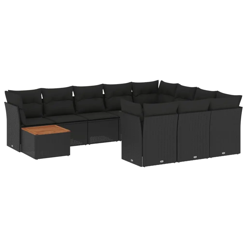 11 Piece Garden Sofa Set with Cushions Black Poly Rattan 3256174 - Furniture