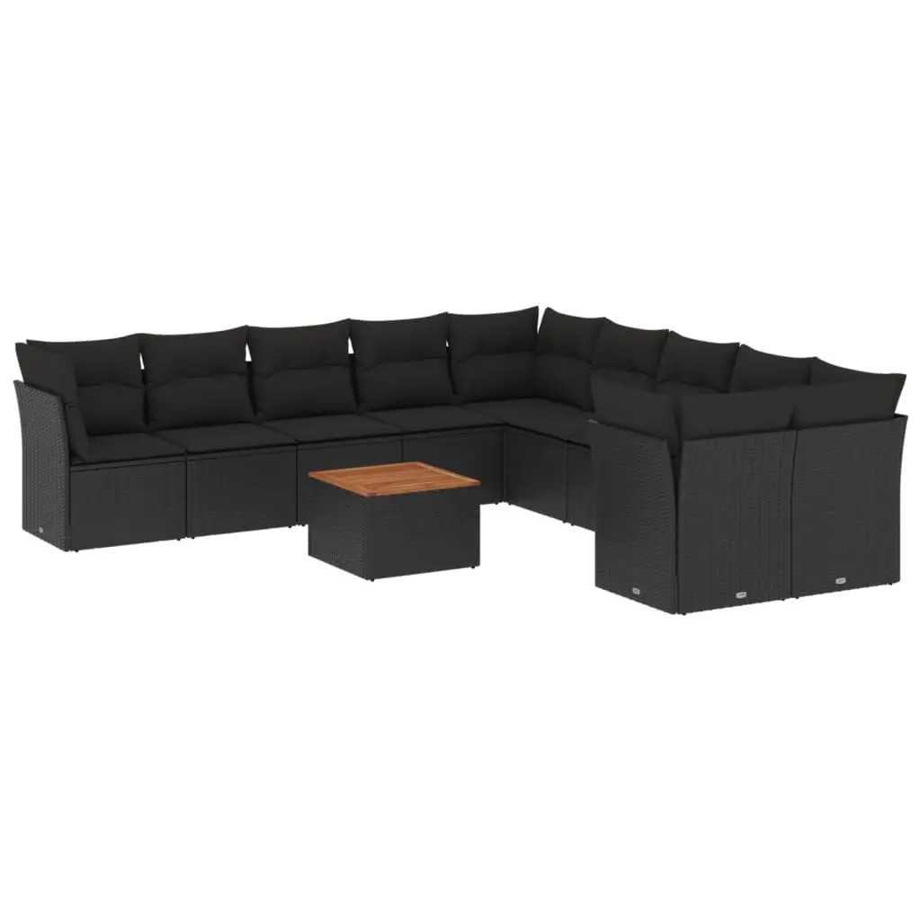 11 Piece Garden Sofa Set with Cushions Black Poly Rattan 3256181 - Furniture