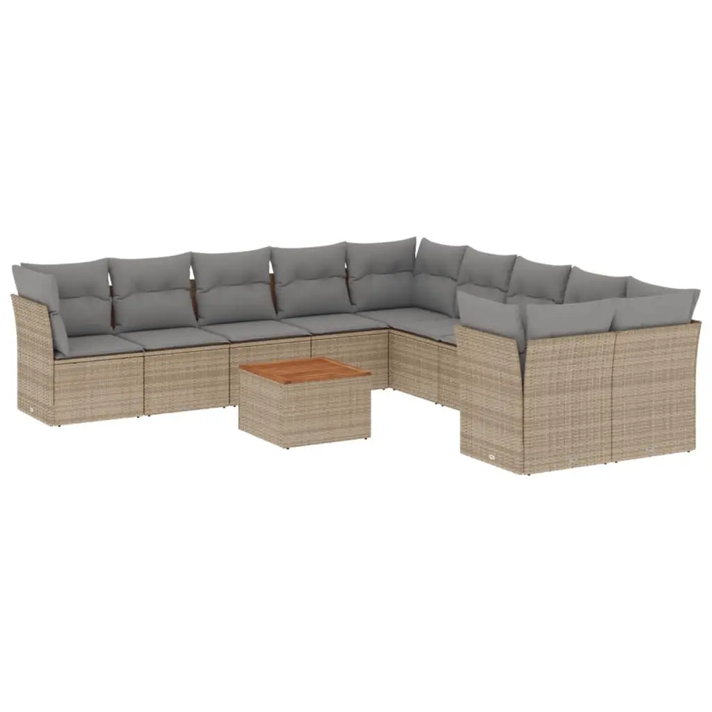 11 Piece Garden Sofa Set with Cushions Mix Beige Poly Rattan 3256185 - Furniture