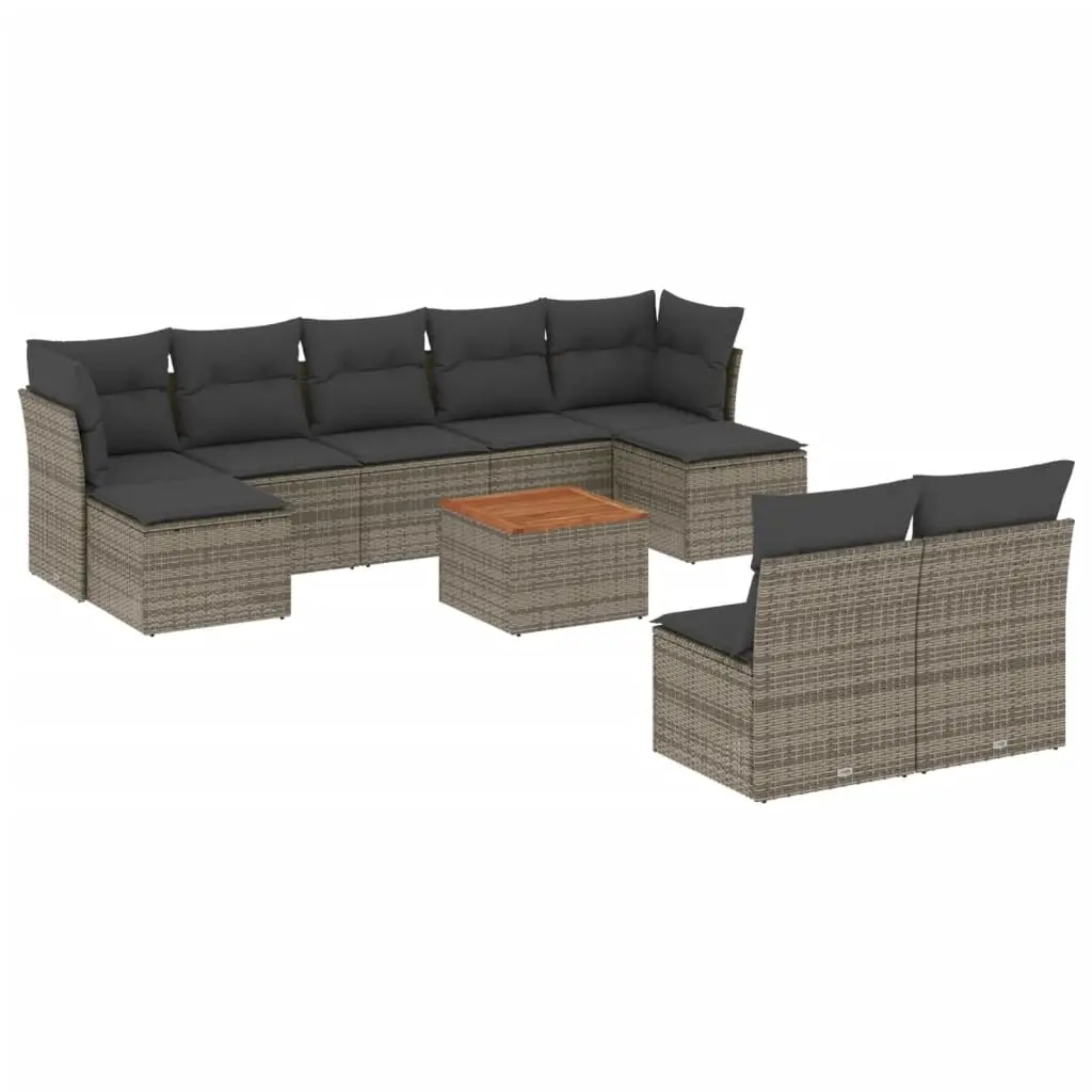 10 Piece Garden Sofa Set with Cushions Grey Poly Rattan 3256193 - Furniture