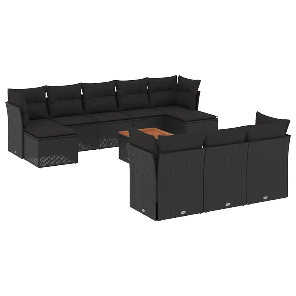 11 Piece Garden Sofa Set with Cushions Black Poly Rattan 3256209 - Furniture