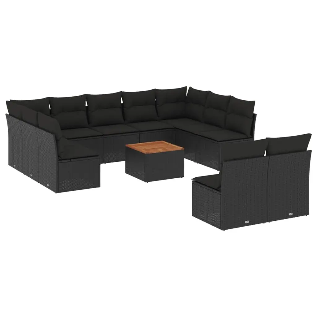 12 Piece Garden Sofa Set with Cushions Black Poly Rattan 3256216 - Furniture