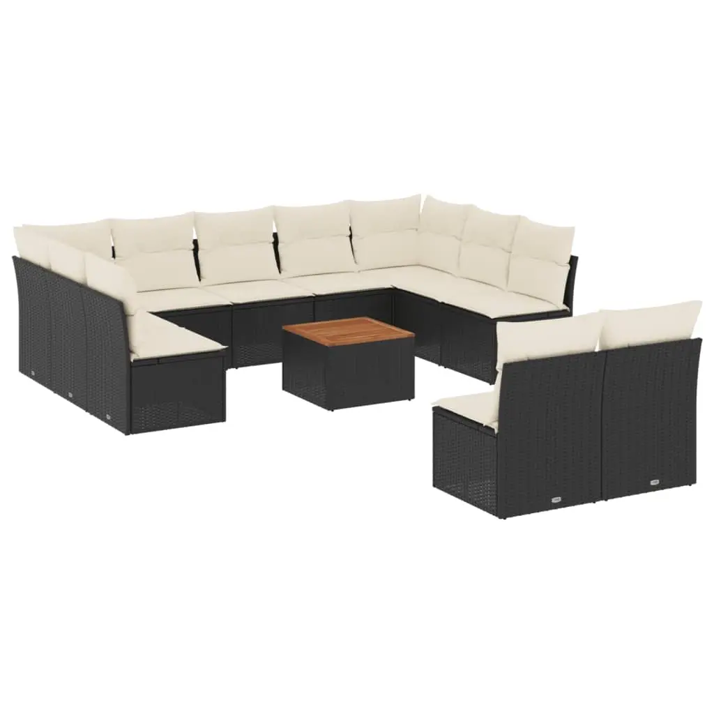 12 Piece Garden Sofa Set with Cushions Black Poly Rattan 3256217 - Furniture