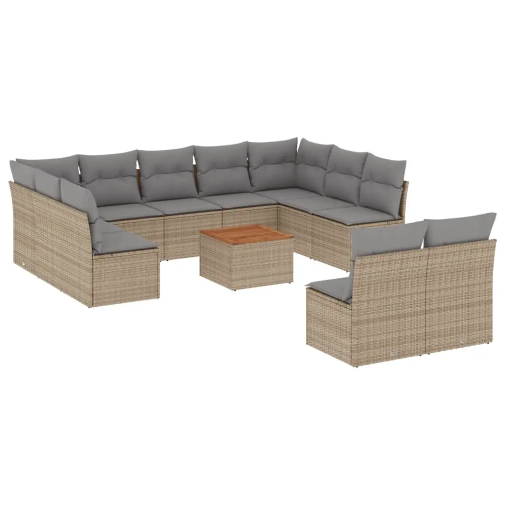 12 Piece Garden Sofa Set with Cushions Mix Beige Poly Rattan 3256220 - Furniture