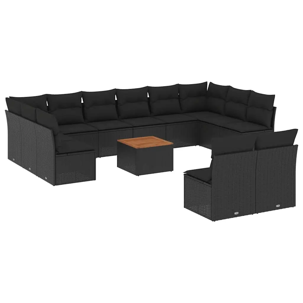 13 Piece Garden Sofa Set with Cushions Black Poly Rattan 3256223 - Furniture