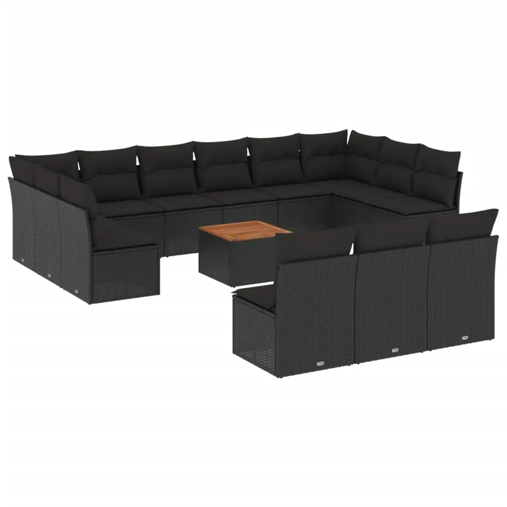 14 Piece Garden Sofa Set with Cushions Black Poly Rattan 3256230 - Furniture