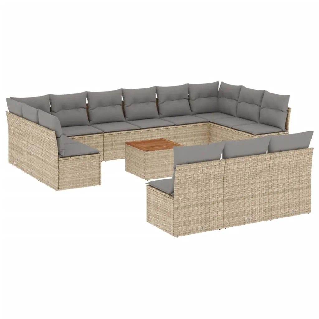 14 Piece Garden Sofa Set with Cushions Mix Beige Poly Rattan 3256234 - Furniture
