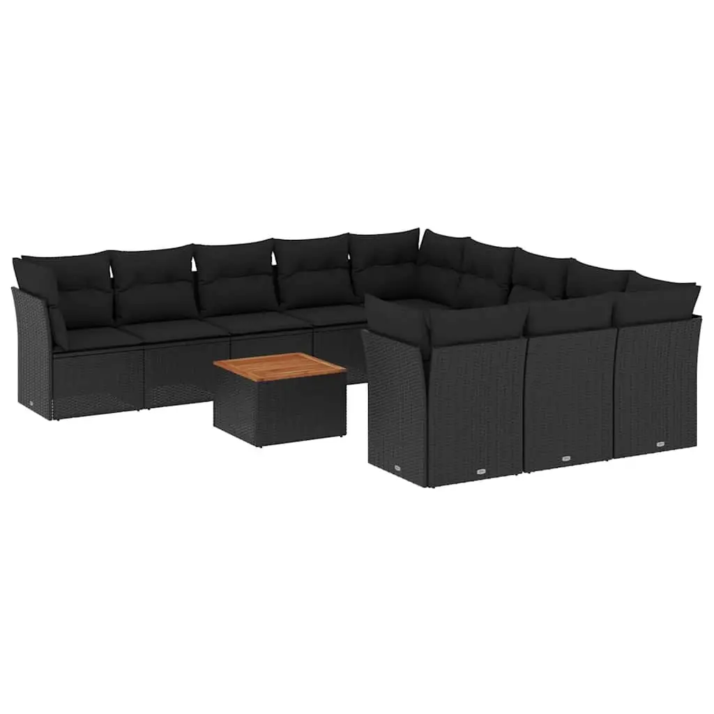 12 Piece Garden Sofa Set with Cushions Black Poly Rattan 3256237 - Furniture