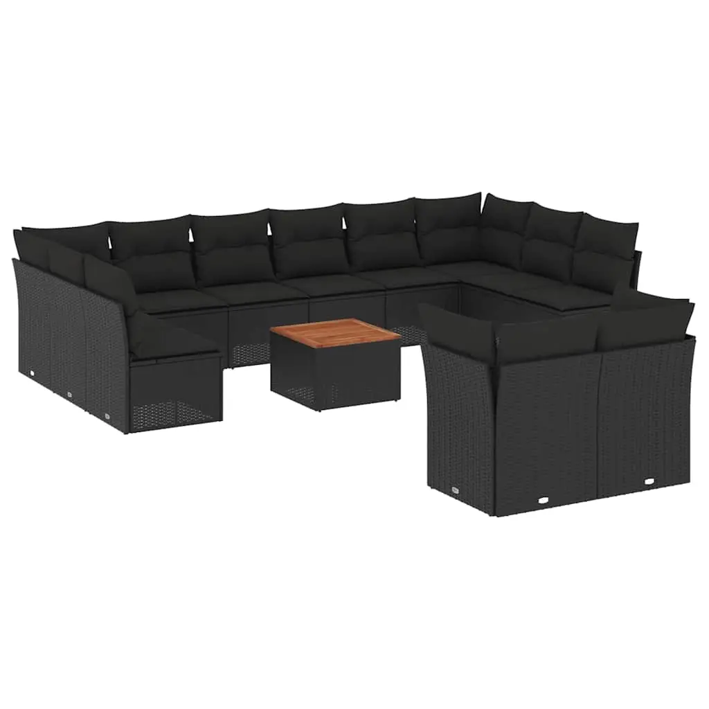 13 Piece Garden Sofa Set with Cushions Black Poly Rattan 3256244 - Furniture