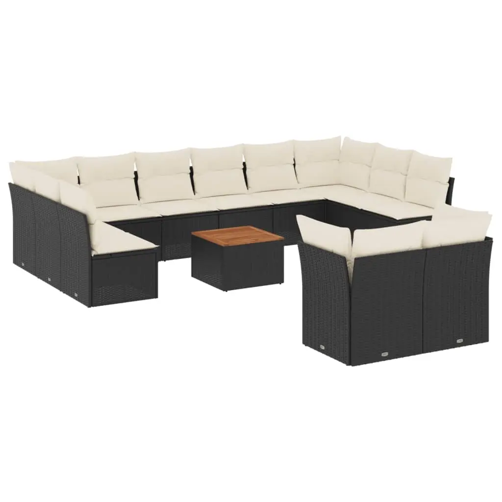 13 Piece Garden Sofa Set with Cushions Black Poly Rattan 3256245 - Furniture