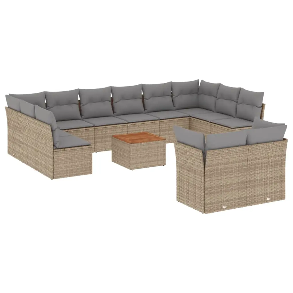 13 Piece Garden Sofa Set with Cushions Mix Beige Poly Rattan 3256248 - Furniture
