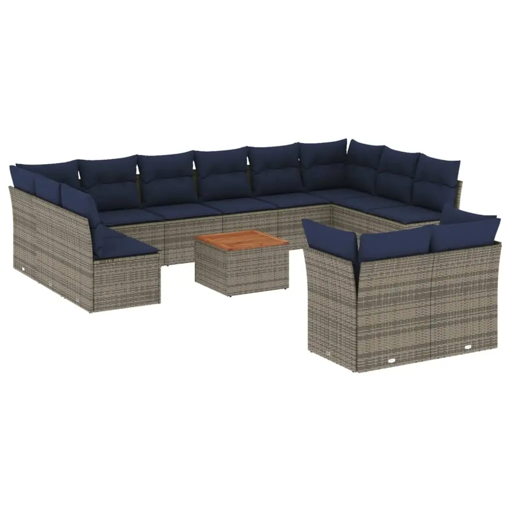 13 Piece Garden Sofa Set with Cushions Grey Poly Rattan 3256249 - Furniture
