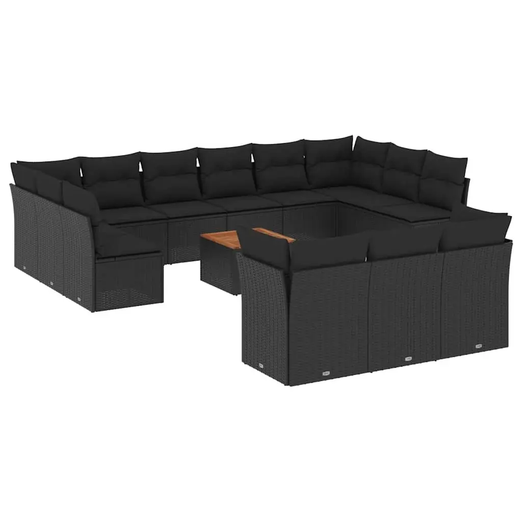 14 Piece Garden Sofa Set with Cushions Black Poly Rattan 3256251 - Furniture