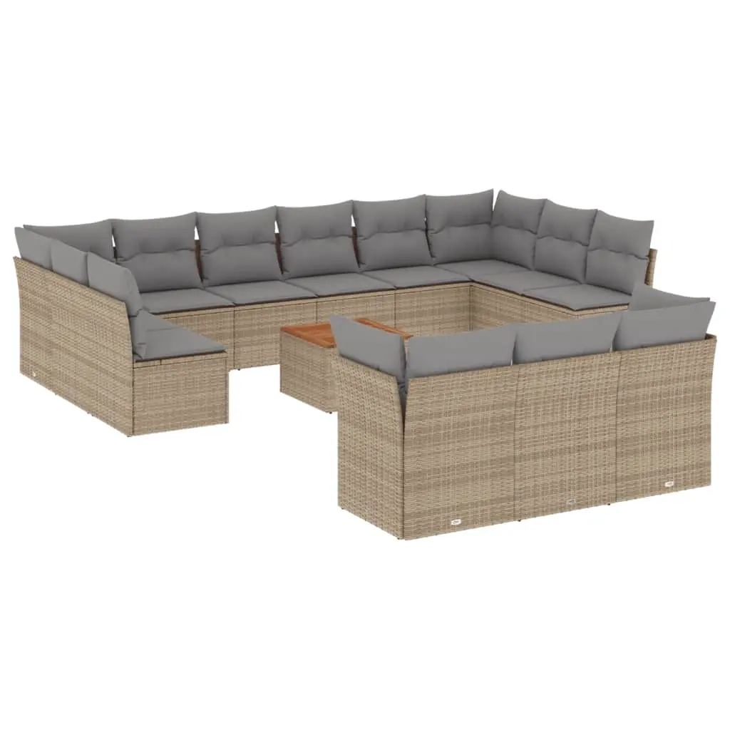 14 Piece Garden Sofa Set with Cushions Mix Beige Poly Rattan 3256255 - Furniture