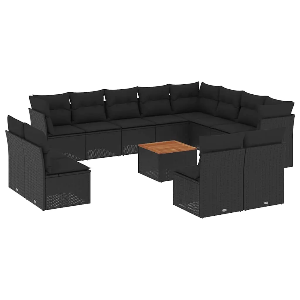 13 Piece Garden Sofa Set with Cushions Black Poly Rattan 3256258 - Furniture