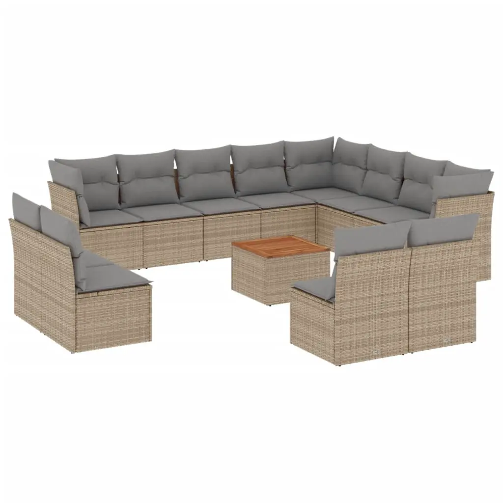 13 Piece Garden Sofa Set with Cushions Mix Beige Poly Rattan 3256262 - Furniture