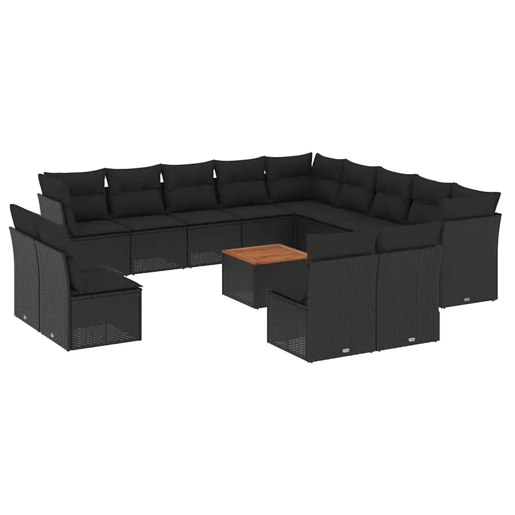 14 Piece Garden Sofa Set with Cushions Black Poly Rattan 3256265 - Furniture