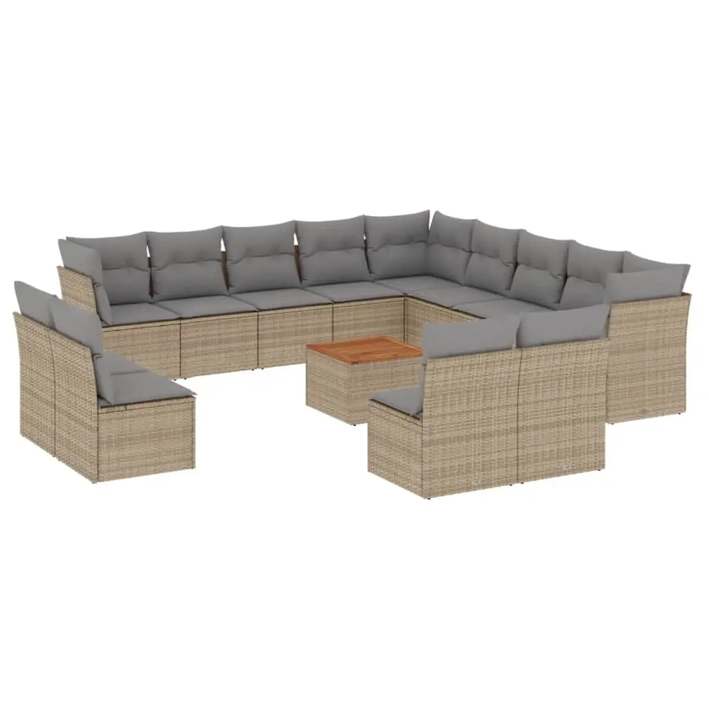14 Piece Garden Sofa Set with Cushions Mix Beige Poly Rattan 3256269 - Furniture