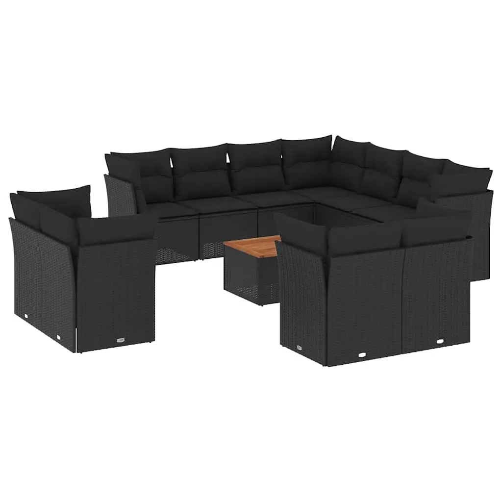12 Piece Garden Sofa Set with Cushions Black Poly Rattan 3256272 - Furniture
