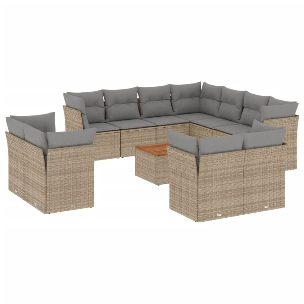 12 Piece Garden Sofa Set with Cushions Mix Beige Poly Rattan 3256276 - Furniture