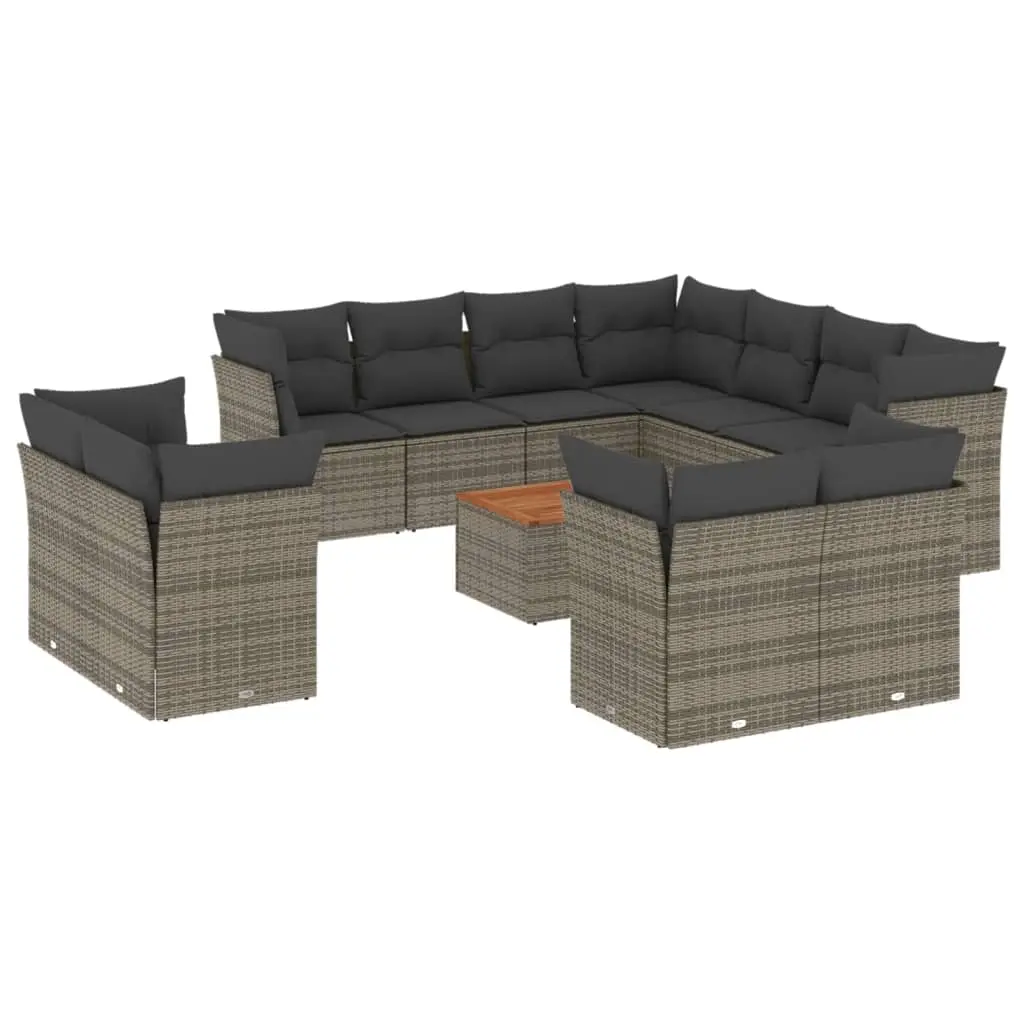 12 Piece Garden Sofa Set with Cushions Grey Poly Rattan 3256277 - Furniture
