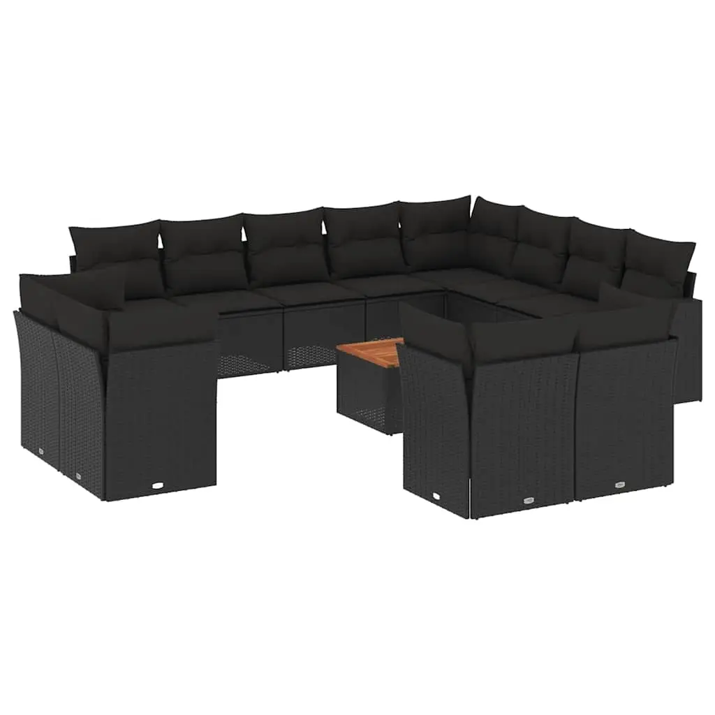 13 Piece Garden Sofa Set with Cushions Black Poly Rattan 3256279 - Furniture