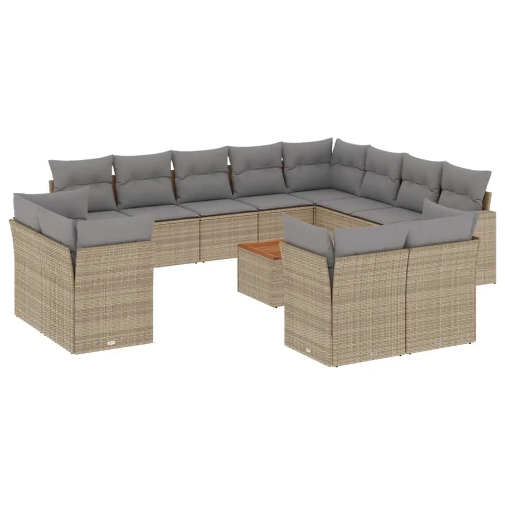 13 Piece Garden Sofa Set with Cushions Mix Beige Poly Rattan 3256283 - Furniture