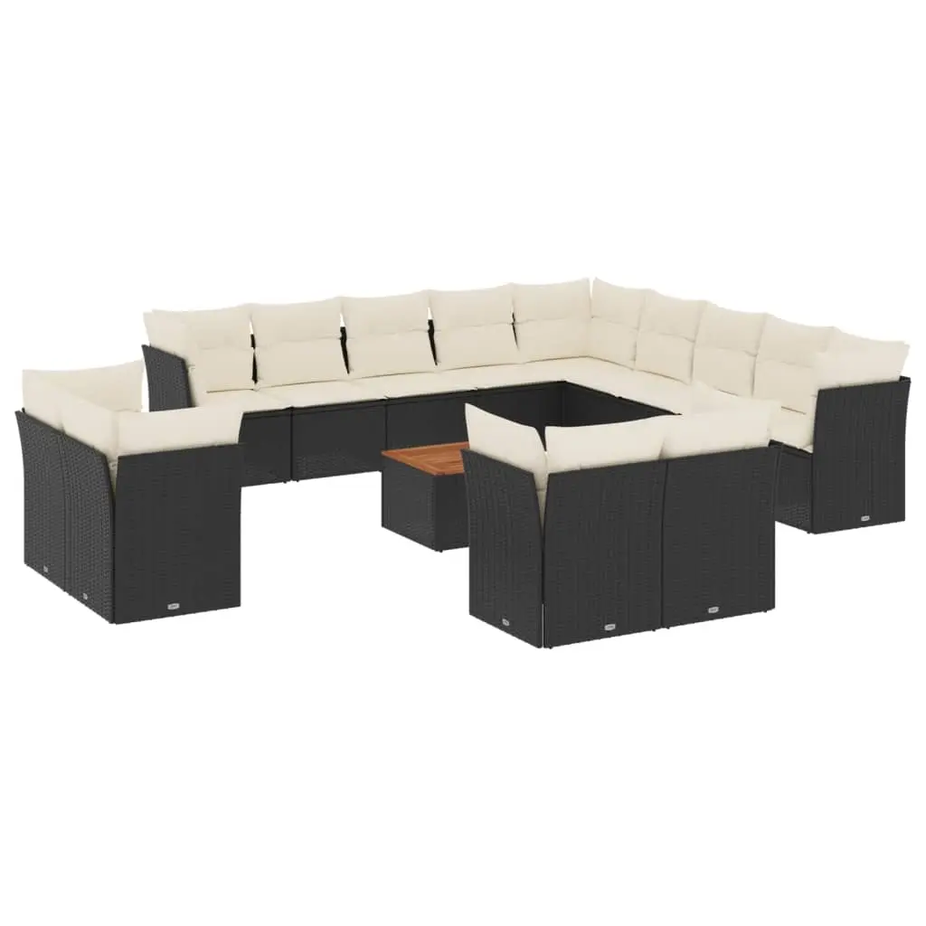 14 Piece Garden Sofa Set with Cushions Black Poly Rattan 3256287 - Furniture