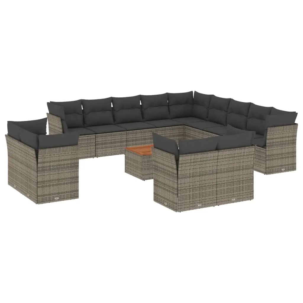 14 Piece Garden Sofa Set with Cushions Grey Poly Rattan 3256291 - Furniture