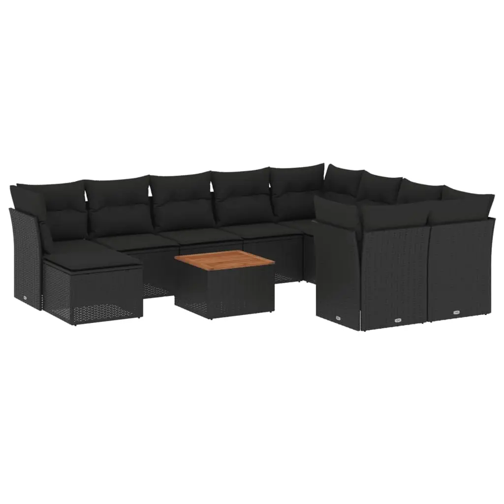 11 Piece Garden Sofa Set with Cushions Black Poly Rattan 3256300 - Furniture