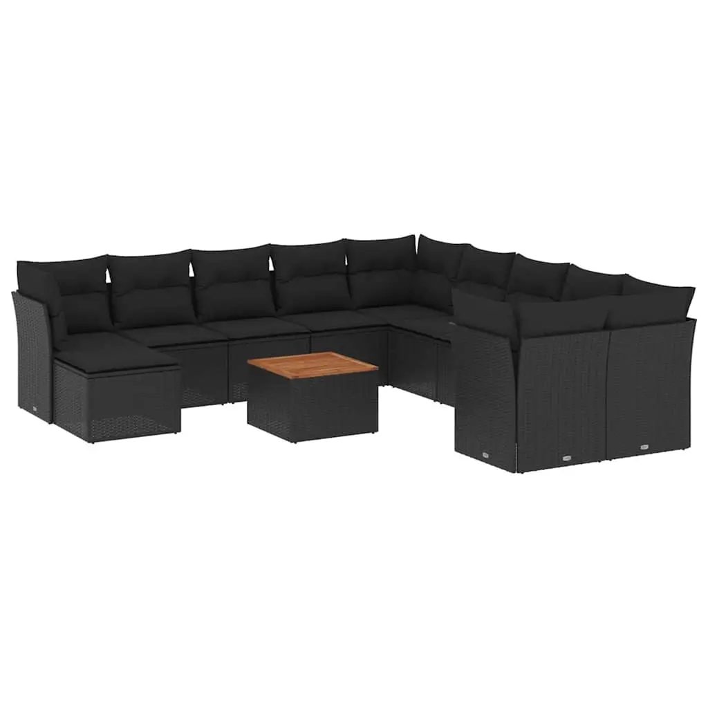 12 Piece Garden Sofa Set with Cushions Black Poly Rattan 3256307 - Furniture