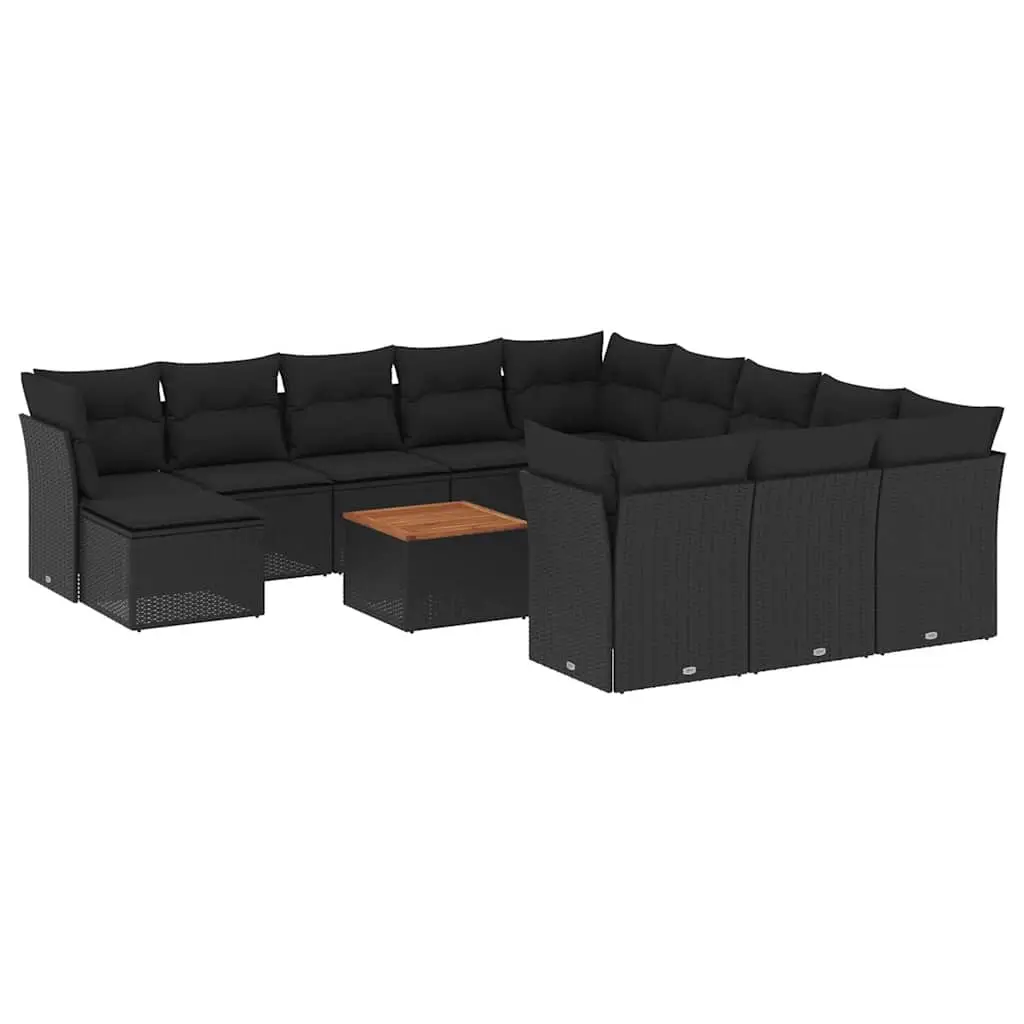 13 Piece Garden Sofa Set with Cushions Black Poly Rattan 3256314 - Furniture