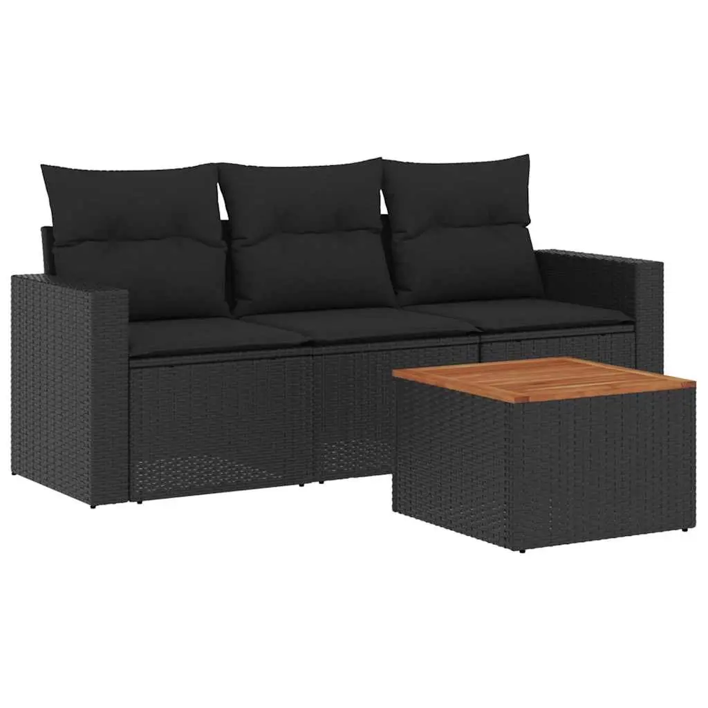 4 Piece Garden Sofa Set with Cushions Black Poly Rattan 3256321 - Furniture