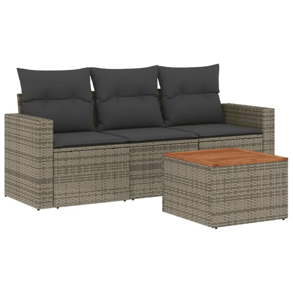 4 Piece Garden Sofa Set with Cushions Grey Poly Rattan 3256326 - Furniture