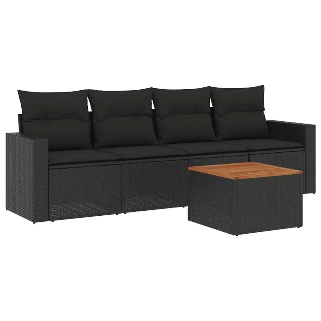 5 Piece Garden Sofa Set with Cushions Black Poly Rattan 3256328 - Furniture