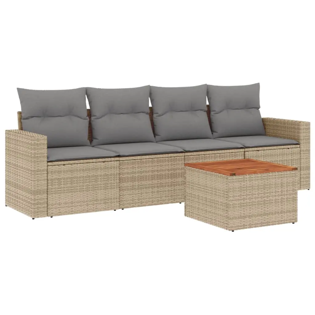 5 Piece Garden Sofa Set with Cushions Mix Beige Poly Rattan 3256332 - Furniture