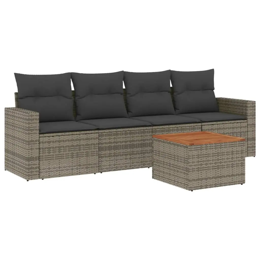 5 Piece Garden Sofa Set with Cushions Grey Poly Rattan 3256333 - Furniture