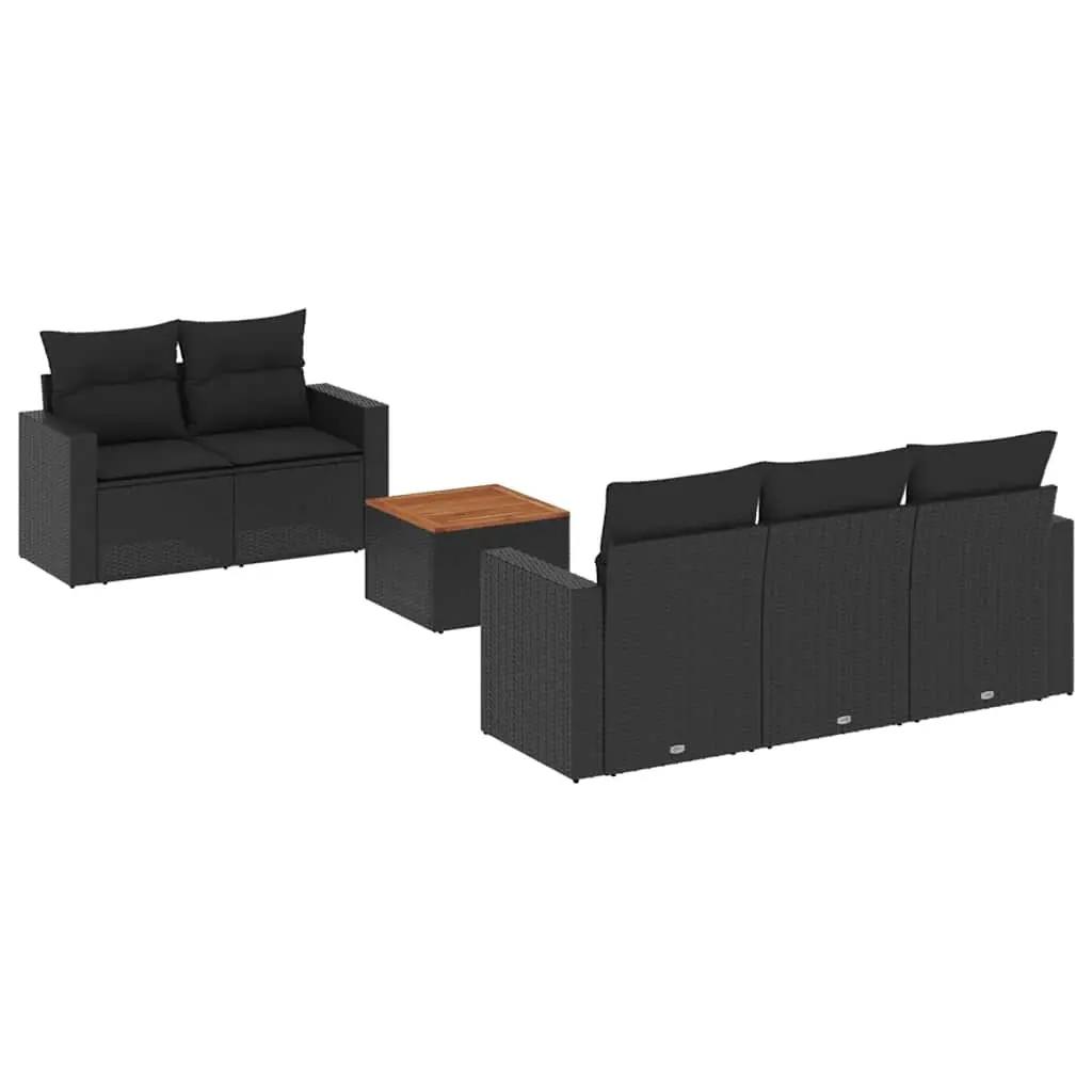 6 Piece Garden Sofa Set with Cushions Black Poly Rattan 3256335 - Furniture