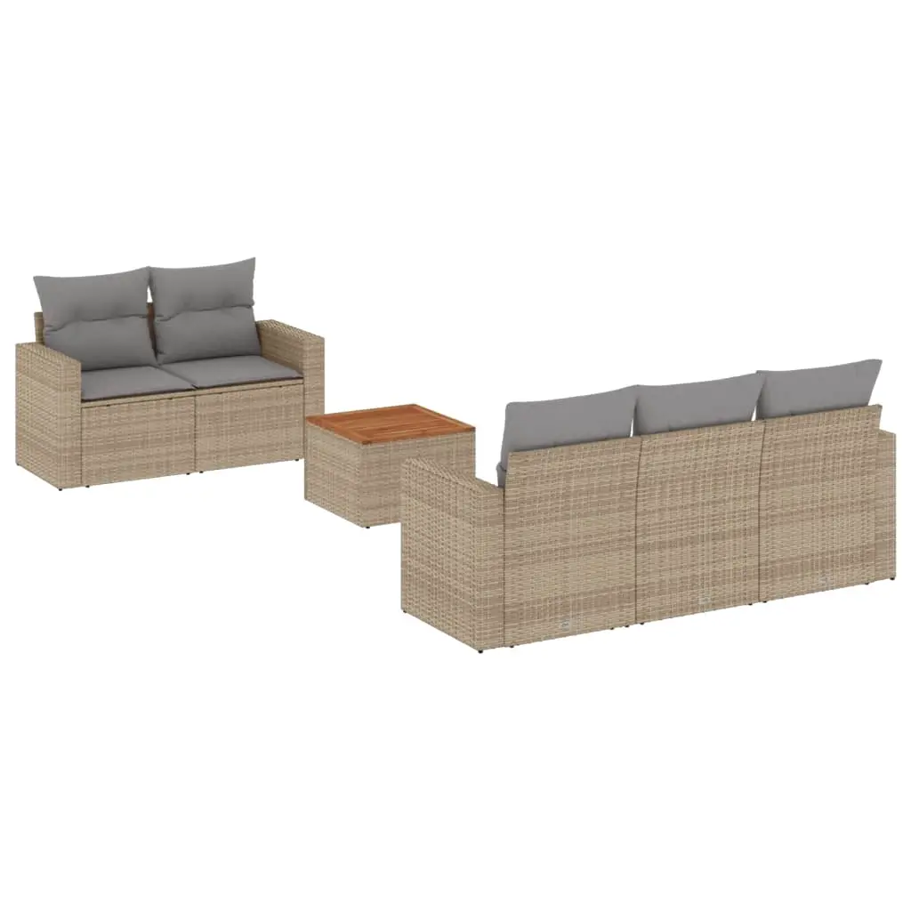 6 Piece Garden Sofa Set with Cushions Mix Beige Poly Rattan 3256339 - Furniture
