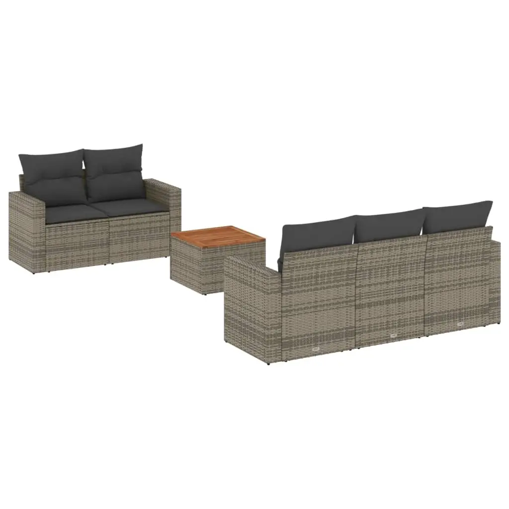 6 Piece Garden Sofa Set with Cushions Grey Poly Rattan 3256340 - Furniture