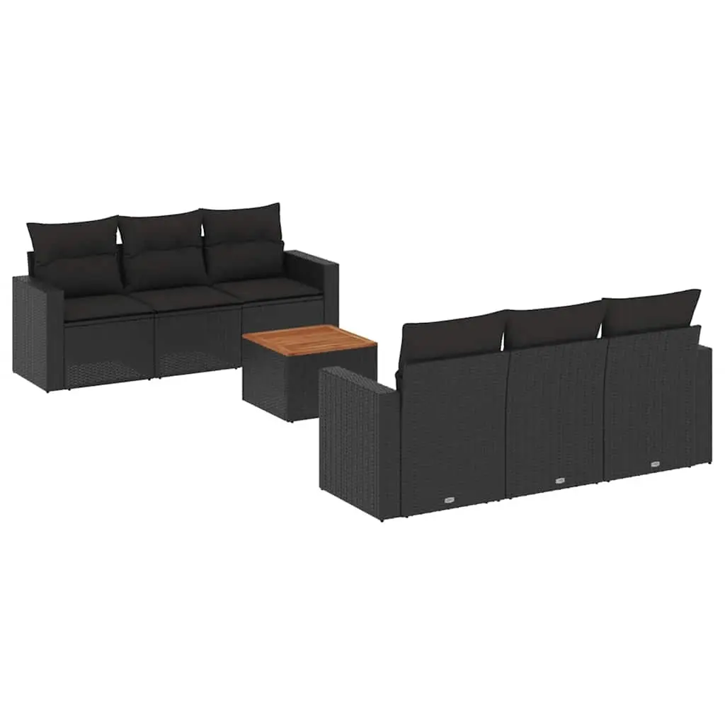 7 Piece Garden Sofa Set with Cushions Black Poly Rattan 3256342 - Furniture