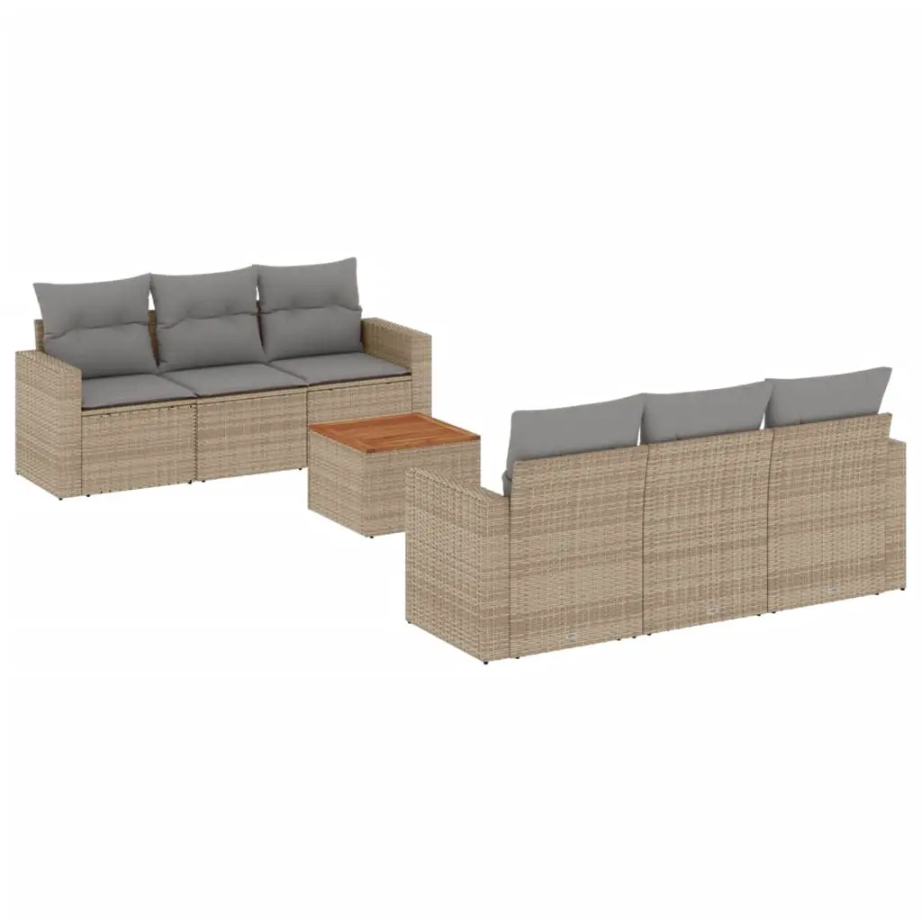 7 Piece Garden Sofa Set with Cushions Mix Beige Poly Rattan 3256346 - Furniture