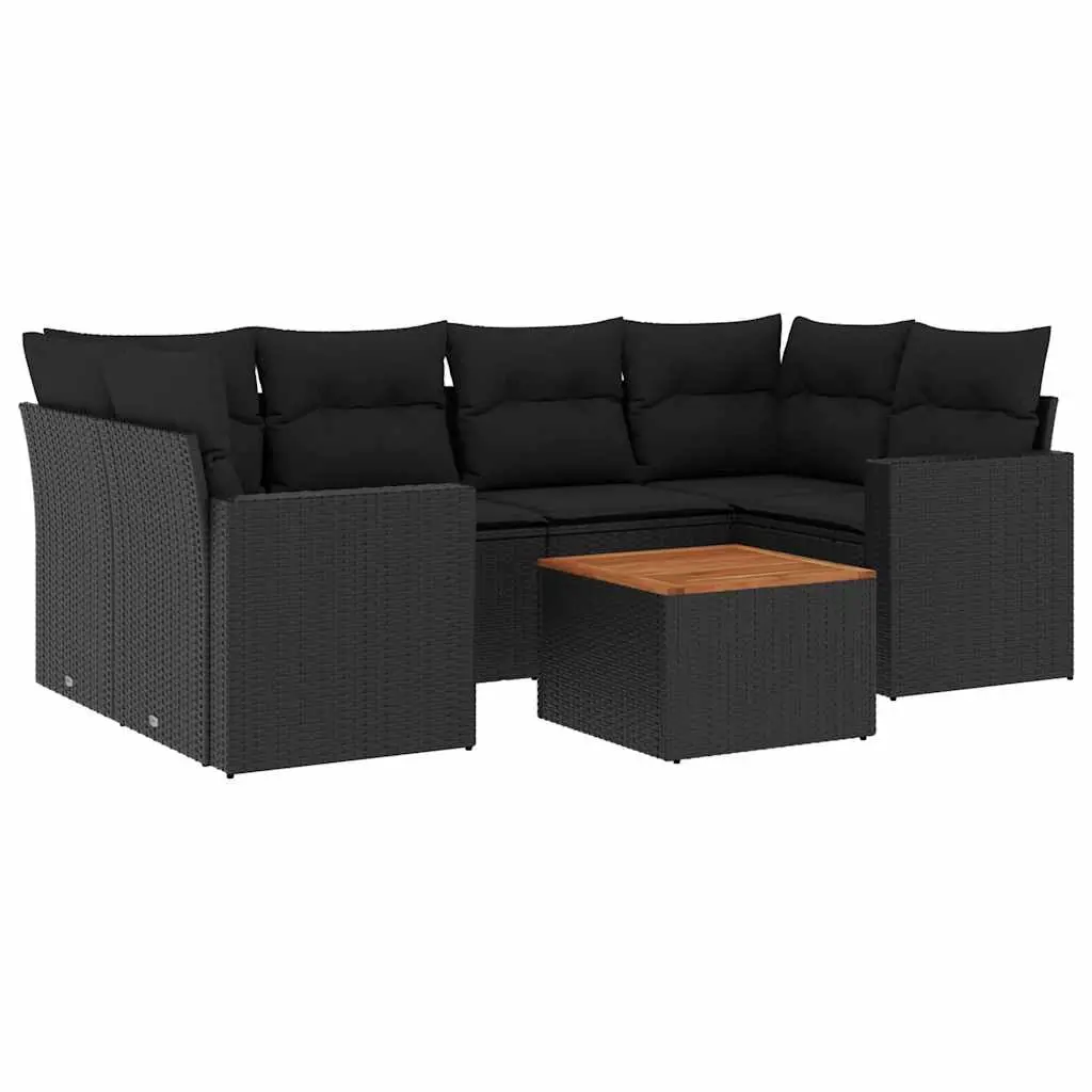 7 Piece Garden Sofa Set with Cushions Black Poly Rattan 3256349 - Furniture