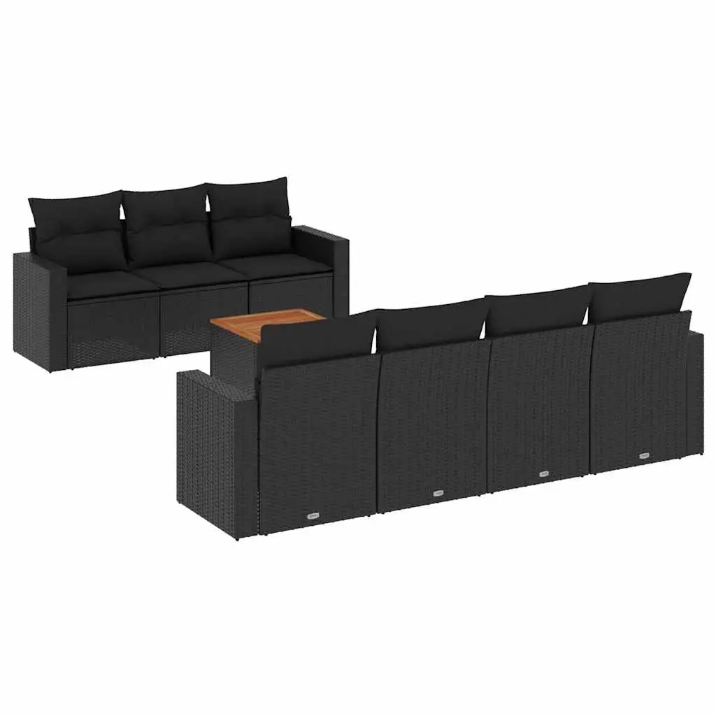 8 Piece Garden Sofa Set with Cushions Black Poly Rattan 3256356 - Furniture